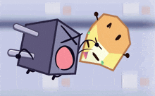 a cartoon drawing of a cube and a cube with a face that says ' x ' on it