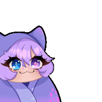 a girl with purple hair and blue eyes is wrapped in a blanket