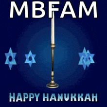 a hanukkah greeting card with a menorah and three stars