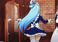 a cartoon of two maids standing in front of a mirror with the watermark tcdgifs
