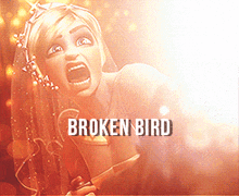 a woman is holding a knife and the words broken bird are on the bottom