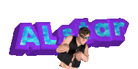 a man wearing sunglasses stands in front of a purple sign that says alsor