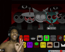 a shirtless man wearing headphones stands in front of a screen that says ishowspeedsu on it