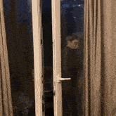 a person is looking out of a glass door