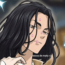 a cartoon of a man with kisses on his face and the words besos de matu < 3 below him