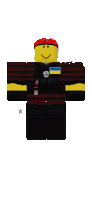 a roblox character wearing a red hat and a black and red striped shirt