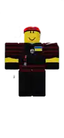 a roblox character wearing a red hat and a black and red striped shirt