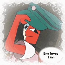 a cartoon of a man with a green hat and the words ena loves finn