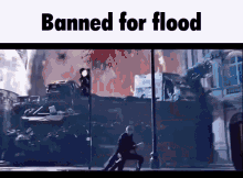 a picture of a flooded city with the words banned for flood