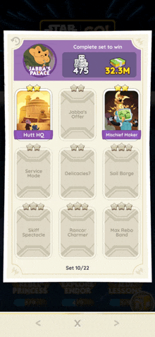 a screenshot of a game that says complete set to win at the top