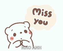 a cartoon bear with a speech bubble saying miss you
