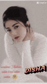 a picture of a woman with the name disha written on it