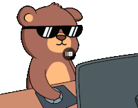 a cartoon of a teddy bear wearing sunglasses using a computer mouse