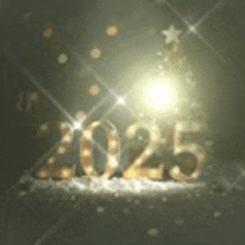 a new year 's greeting card with a christmas tree in the background
