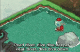 a cartoon of a pearl diver in a pool of water
