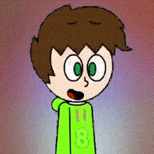 a cartoon character with brown hair and green eyes is wearing a green hoodie .