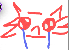 a drawing of two red hearts with blue tears coming out of their eyes