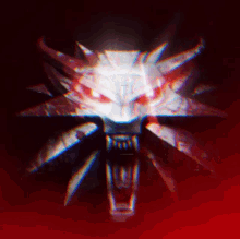 a witcher symbol with a red background and a white glowing head