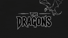 a logo for the dragons with a drawing of a dragon on a black background
