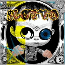 a drawing of a baby with blue eyes and the word lotto