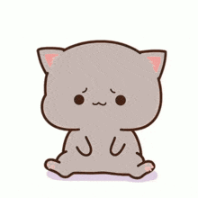 a cartoon cat is laying down on the floor with a sad face on its face .