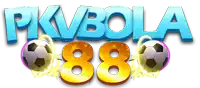 a logo for pkvbola 88 with two soccer balls