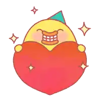 a yellow cartoon character is holding a red heart with stars around it