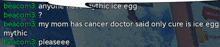 a screenshot of a conversation between beacom 3 and mythic