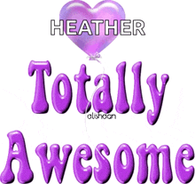 a purple balloon with the name heather written on it