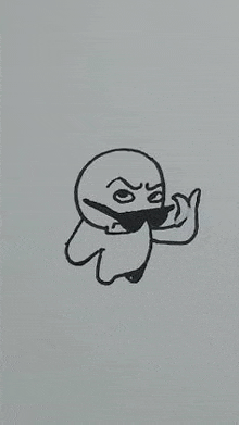 a black and white drawing of a cartoon character wearing a mask and giving the middle finger .