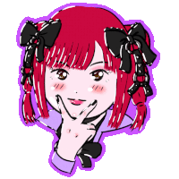 a drawing of a girl with red hair and black bows in her hair