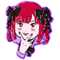 a drawing of a girl with red hair and black bows in her hair