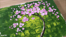 a painting of a tree with pink flowers on it