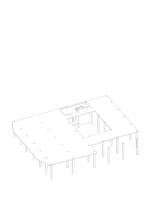 a black and white drawing of a building with a lot of cubicles