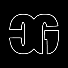 a white outline of the letter g on a black background .