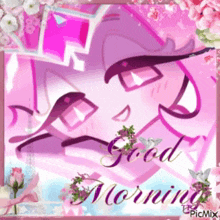 a pink and purple greeting card with the words good morning on it