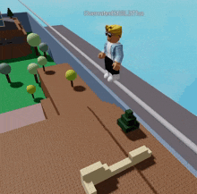 a cartoon character is laying on a railing in a video game