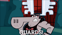 a cartoon character with the word guards on the bottom