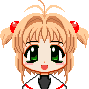 a pixel art drawing of a little girl with pigtails and green eyes .