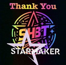 a rainbow colored logo with the words thank you starmaker