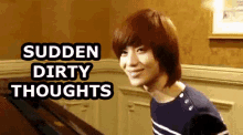 a picture of a boy with red hair and the words sudden dirty thoughts