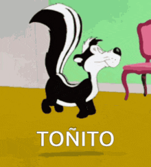 a cartoon skunk is jumping in the air with the word tonito in the corner