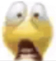 a close up of a cartoon face with a surprised look on its face on a white background .
