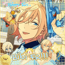 a picture of a boy holding a water gun with the caption happy day bibi fr