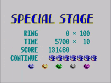 a screenshot of a video game that says special stage ring time score continue
