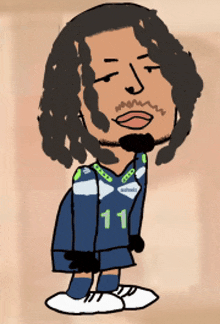 a cartoon drawing of a man wearing a seahawks jersey number 11