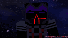 a pixel art of a person with a red light coming out of their eyes