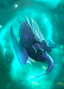 a drawing of a dragon in the water with a green background