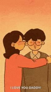 a woman is kissing a boy on the cheek while hugging him .