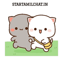 a couple of cartoon cats standing next to each other with the words starttamilchat.in below them